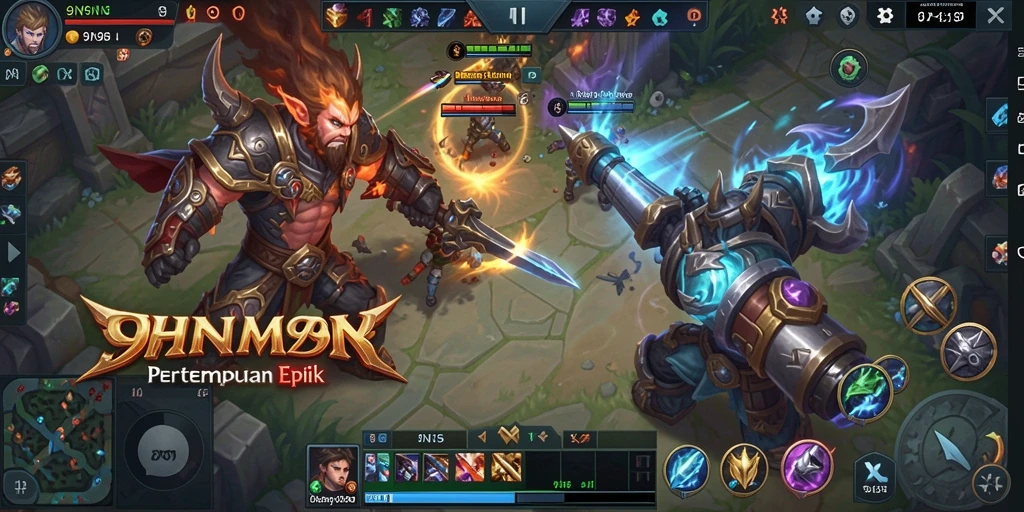 Screenshot gameplay <strong>9N9N</strong> menampilkan pertarungan seru antara pahlawan di arena.