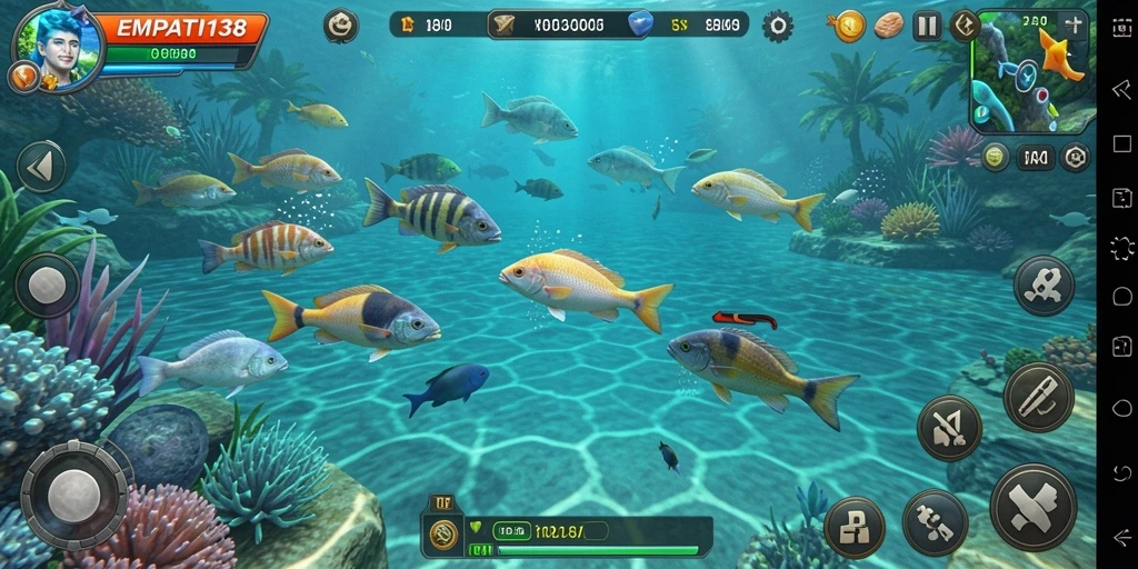 Screenshot gameplay dari EMPATI138 menampilkan aksi menembak ikan yang seru.
