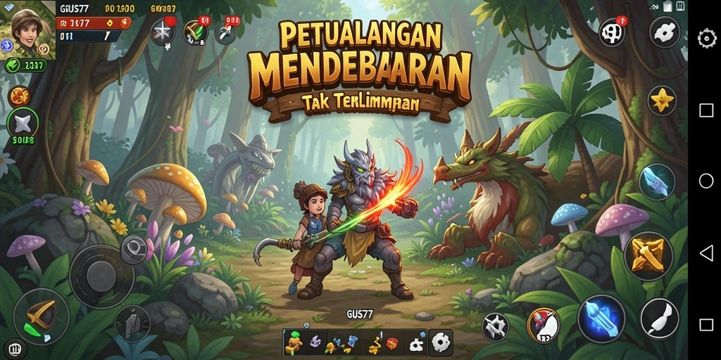 Screenshot GUS77 menampilkan pemain berpetualang di alam liar.
