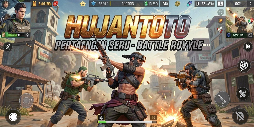 Tampilan seru gameplay HUJANTOTO dalam suasana Battle Royale.