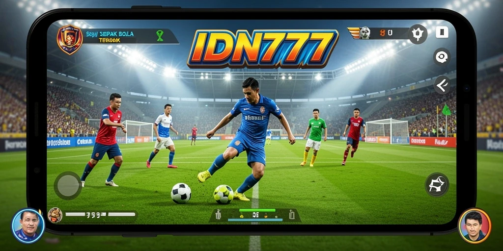 Tampilan gameplay menampilkan aksi sepak bola yang intens dan mendebarkan.