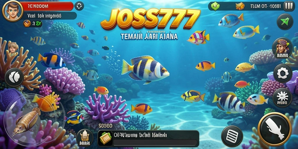 Screenshot JOSS777 menunjukkan gameplay seru menembak ikan di bawah laut.