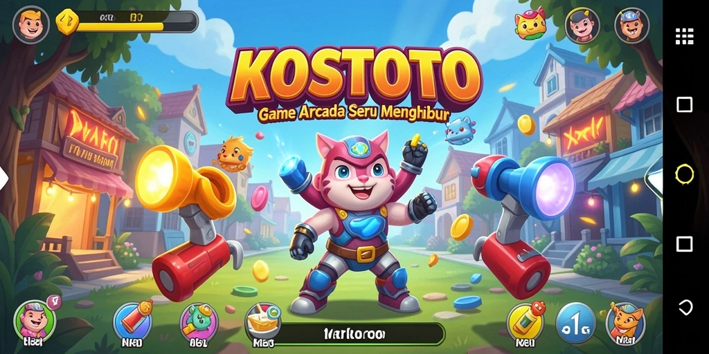 Tampilan gameplay seru KOSTOTO yang penuh warna dan tantangan.
