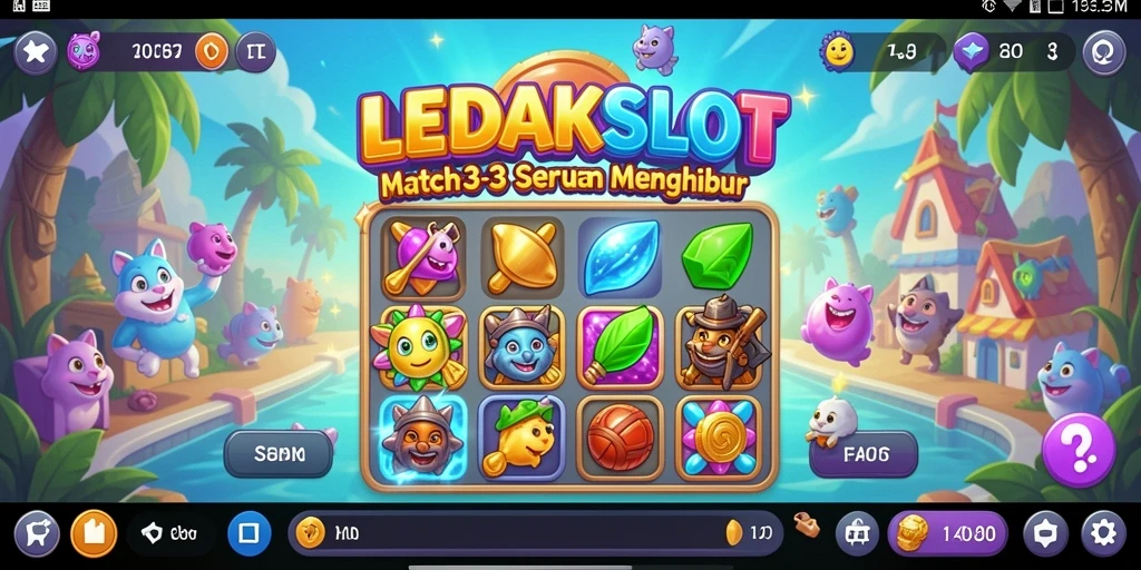 Tampilan gameplay <strong>LEDAKSLOT</strong> saat mencocokkan simbol di layar.
