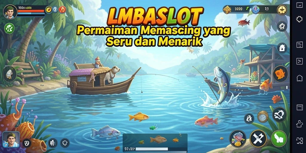 Screenshot gameplay LMBASLOT yang menampilkan aksi menangkap ikan.