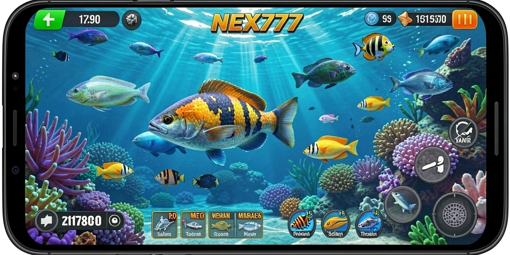 Tampilan seru gameplay NEX777 saat menangkap ikan.