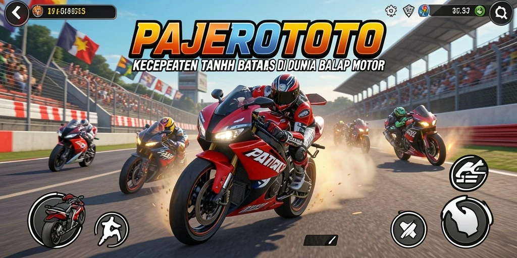 Tampilan gameplay seru PAJEROTOTO dalam balapan motor.