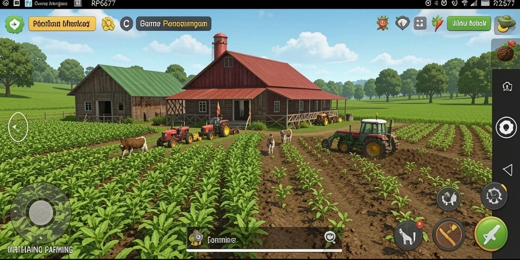 Tampilan menarik dari gameplay RP6677 yang menggambarkan dunia pertanian.