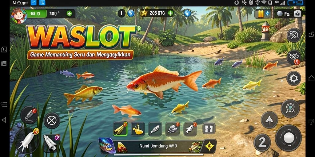 Screenshot WASLOT menampilkan pemain yang bersemangat menangkap ikan besar.