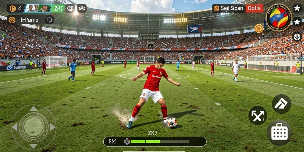 Gameplay intens dalam ZK7 saat pertandingan sepak bola.